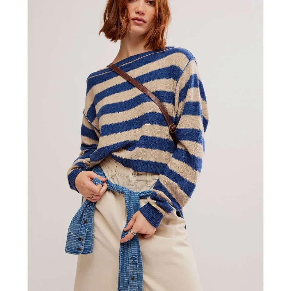 FREE PEOPLE Into The Blue Pullover / Blue Combo - Picture 2 of 9